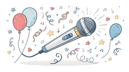 Hand-drawn microphone with cord. Pencil graphic illustration. Vector. Editable.
