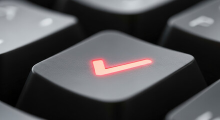 Close Up View Of Illuminated Checkmark On Computer Keyboard Key In Dark Setting