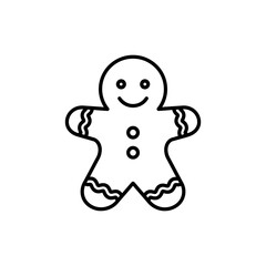 Naklejka premium Black Line Icon of Sweetly Smiling Gingerbread Cookie