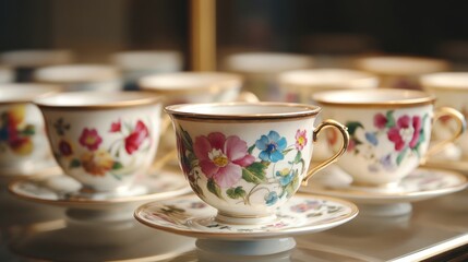 Elegant Floral Teacups: A Delicate Display of Porcelain
