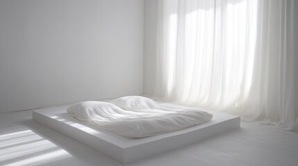 Serene Minimalist Bedroom: A White Haven of Tranquility