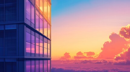 Modern Skyscraper at Sunset: A Vibrant Cityscape