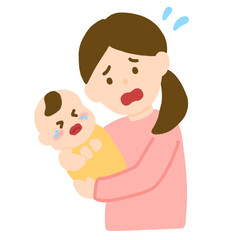 赤ちゃんが泣いて困っているお母さん