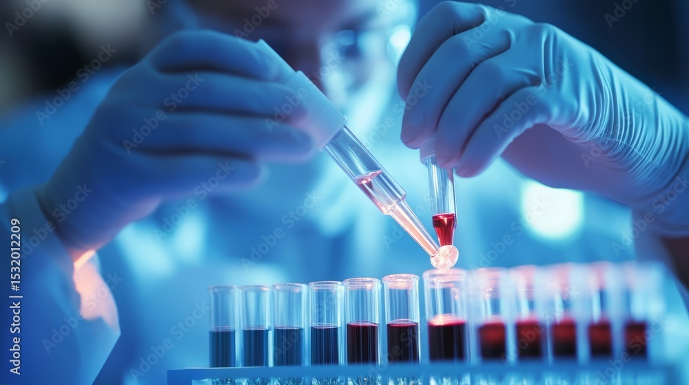 Aufkleber scientist using precision pipette to transfer sample into vial for dna analysis in a modern laborato
