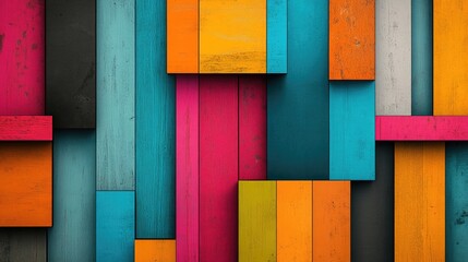 Bold vertical and horizontal stripes in bright tones, arranged in a visually engaging geometric pattern.