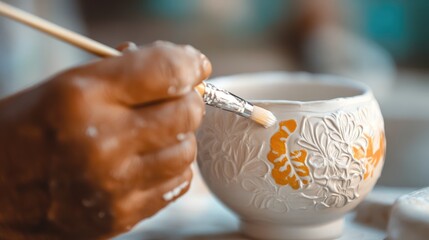Artisan Hand Painting Ceramic Bowl with Floral Design