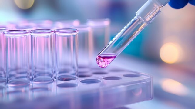 Scientist using precision pipette to transfer sample into vial for dna analysis in a modern laboratory setting focused on genetic research, molecular biology, and biotechnology testing





