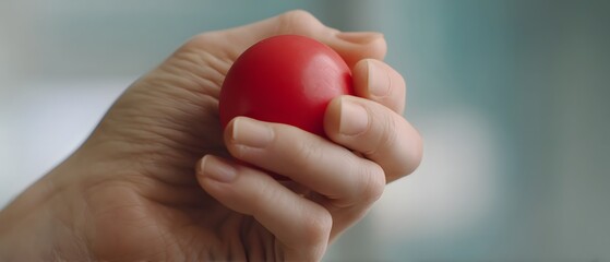 A hand squeezing a red stress ball during a donation