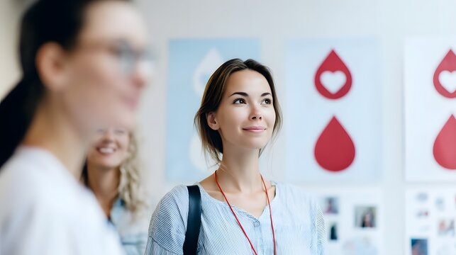 Poster display with heart and drop icons in a medical clinic setting