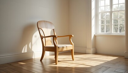Fototapeta premium Oak Dining Chair in Sunlit Corner