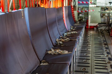 Passenger seats in military transport aircraft, military transport aircraft, and air force fighter aircraft. c130