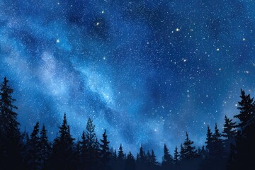 Fototapeta premium Dark forest silhouettes under a vibrant night sky