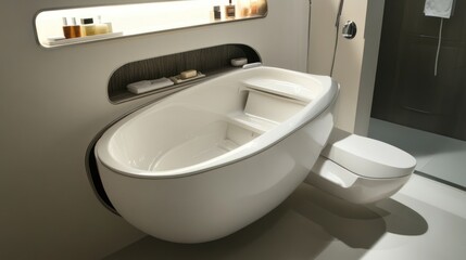 Modern Bathroom Suite: Futuristic Oval Bathtub and Wall-Mounted Toilet