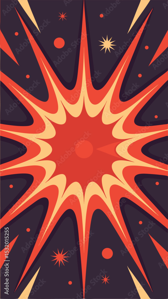 Poster retro starburst abstract design on transparent background with a burst of color