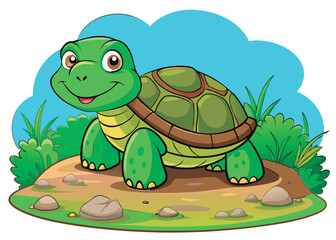 Fototapeta premium Cute turtle on a grassy hill.
