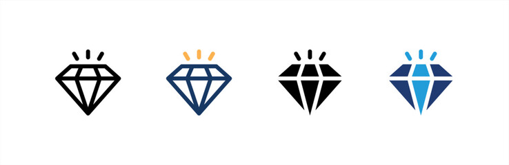 Diamond icon set multiple style collection. Vector illustration.
