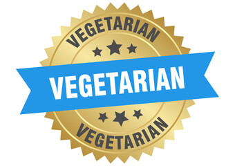 vegetarian. vegetarian round blue and gold label isolated on transparent background