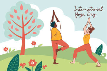 Lotus pose silhouette inside a mandala circle with ‘International Yoga Day’ below in clean script.