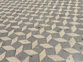 Geometric patterned sidewalk with 3d cube illusion