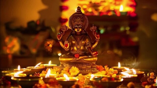 Holiday composition for happy celebrate Diwali, abstract vivid composition consists of fictional unreal fantastic vision on background