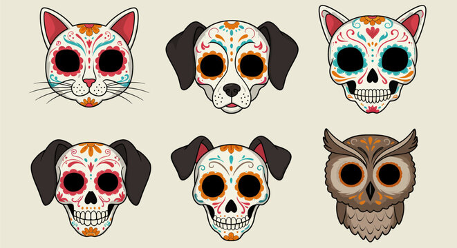 Day of the Dead animals Sugar skull vector.