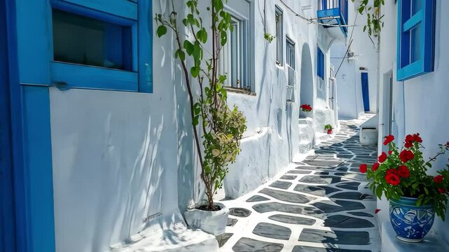 Charming traditional town of Paros island with quaint streets and vibrant decor, Paros island local traditional town Beautiful mediterranean architecture Greece
