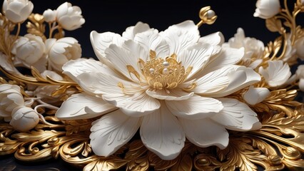 Floral Opulence A Symphony of White and Golden Elegance