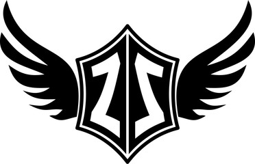 ZZ logo emblem with winged and shield template