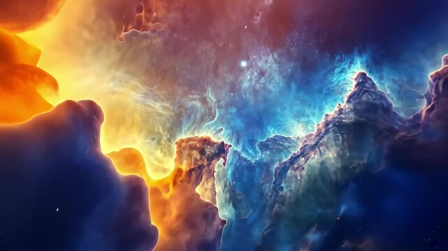 Mesmerizing intergalactic nebula showcasing radiant blue and vibrant orange hues in the vast cosmos, Mesmerizing intergalactic nebula with radiant blue and orange tones Space concept