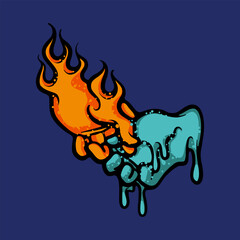 Holding hands fire and water cartoon vector illustration