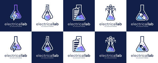Set Collections of Electrical Laboratory Logo Design Inspirations. Unique Vector of Electrical Energy Research based Icons Template.