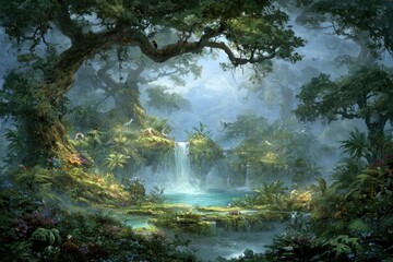 Enchanted Forest Waterfall Landscape
