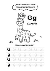 Illustration Isolated Animal Alphabet Trace and color Letter G-Giraffe