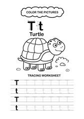 Illustration Isolated Animal Alphabet Trace and color Letter T-Tiger