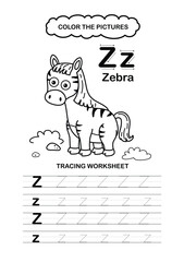Illustration Isolated Animal Alphabet Trace and color Letter Z-Zebra