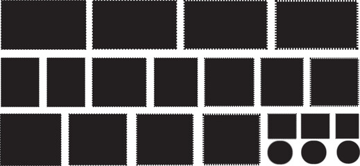 black and white background Zigzag line art, Silhouette stickers circle, square, oval and rectangle labels, zigzag chevron, zigzag background. Zigzag wavy edge rectangle