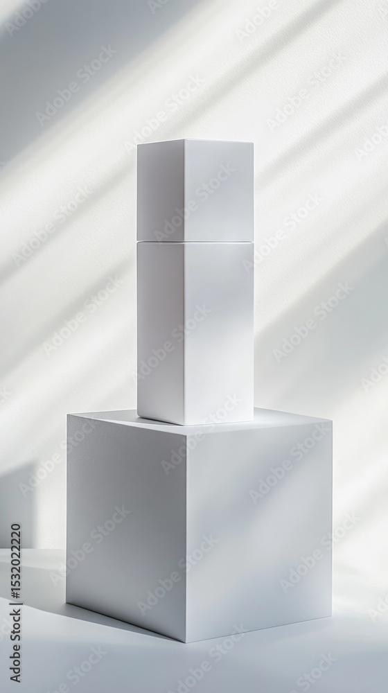 Aufkleber two white geometric shapes stacked on a light background. the scene features soft shadows and a mini