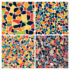 Abstract mosaic, a seamless design. A vector background. Perfect for creating a backdrop. Ceramic tile fragments. Colorful broken tiles, a mosaic of yellow, blue, and red.