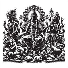 Fototapeta premium Maa Durga in Silhouettes The Symbol of Strength and Protection, black colour vactor 