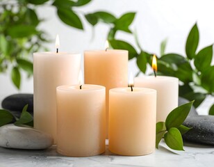 Calm candles surrounded by greenery