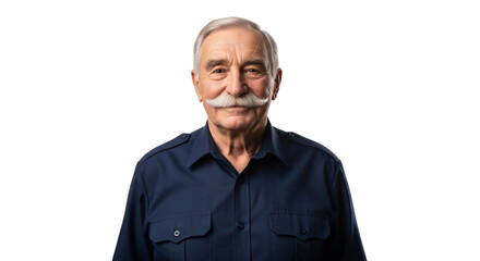 Friendly senior man with a distinguished mustache, ideal for corporate profiles, healthcare services, financial advising, veteran support, or Father's Day campaigns,