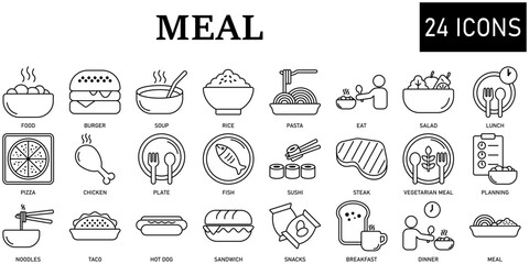Set of Meal Icons or symbols Vector fully editable file.

