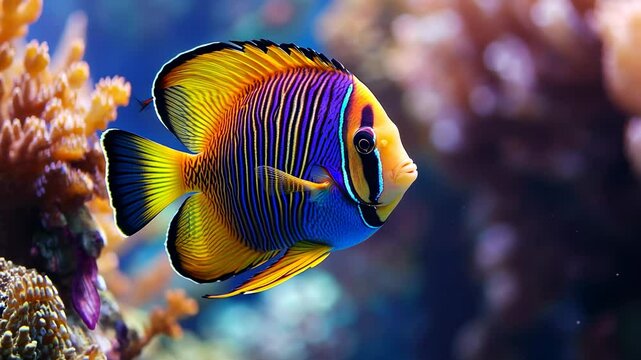 Vibrant angelfish in a coral reef tank