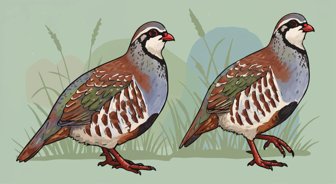  Red-legged Partridge Pair in Natural Habitat