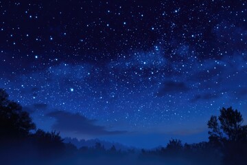 Starry night over a misty forest