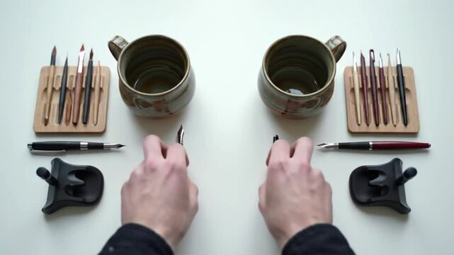Mirrored Left and Right-Handed Desk Arrangements with Symmetrical Pan
