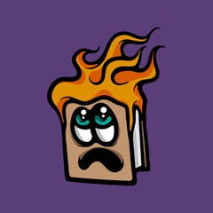 Burning book character cartoon vector illustration