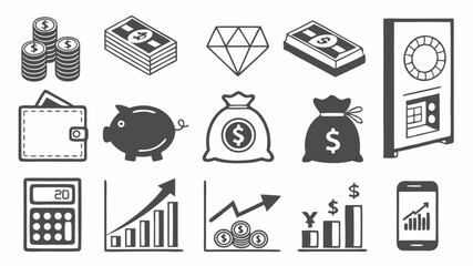 A vector set of black business and travel icons, symbols, and illustrations for web design, finance, and management