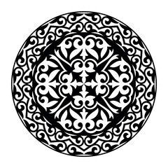 Traditional round Turkic ornament. Round Ornament Pattern. Kazakh national ornament. Islam, Arabic, Indian, ottoman motifs. Vintage decorative elements. For ceramic, embroidery, sandblasting, laser