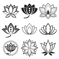 Fototapeta premium A vibrant vector set of lotus flower designs featuring floral patterns, decorative elements, and nature-inspired illustrations